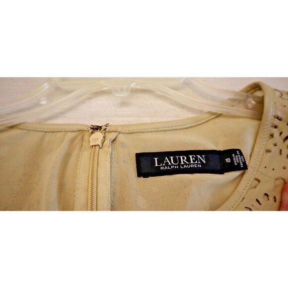 Lauren Ralph Lauren Women's Sz 10 Beige Lamb Leather Peplum Cutout Blouse $395 - Picture 5 of 13